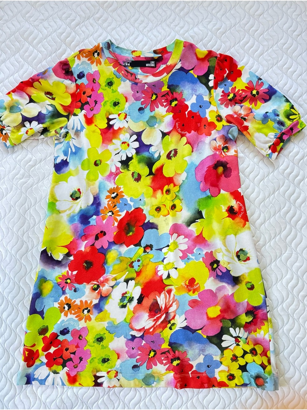 Love Moschino Watercolor Floral Jersey Shift Dress US 10 IT 46
